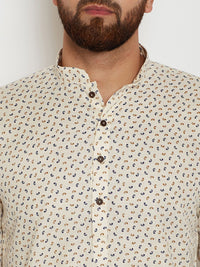 SOJANYA Lelaki Berwarna Krim & Navy Blue Printed Kurta Lurus