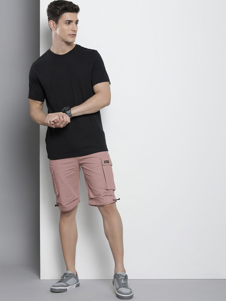 The Indian Garage Co Men Solid Cotton Relaxed Fit Cargo Shorts