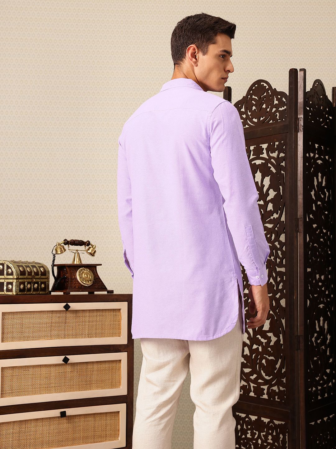 House of Pataudi Shirt Collar Pocket Detailing Rozana Kurta