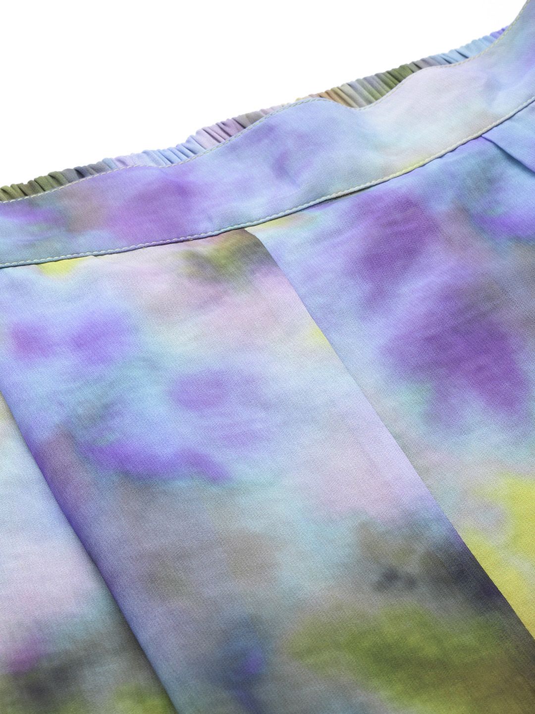 SASSAFRAS Women Purple & Yellow Dyed Wide Leg Pleated Palazzos
