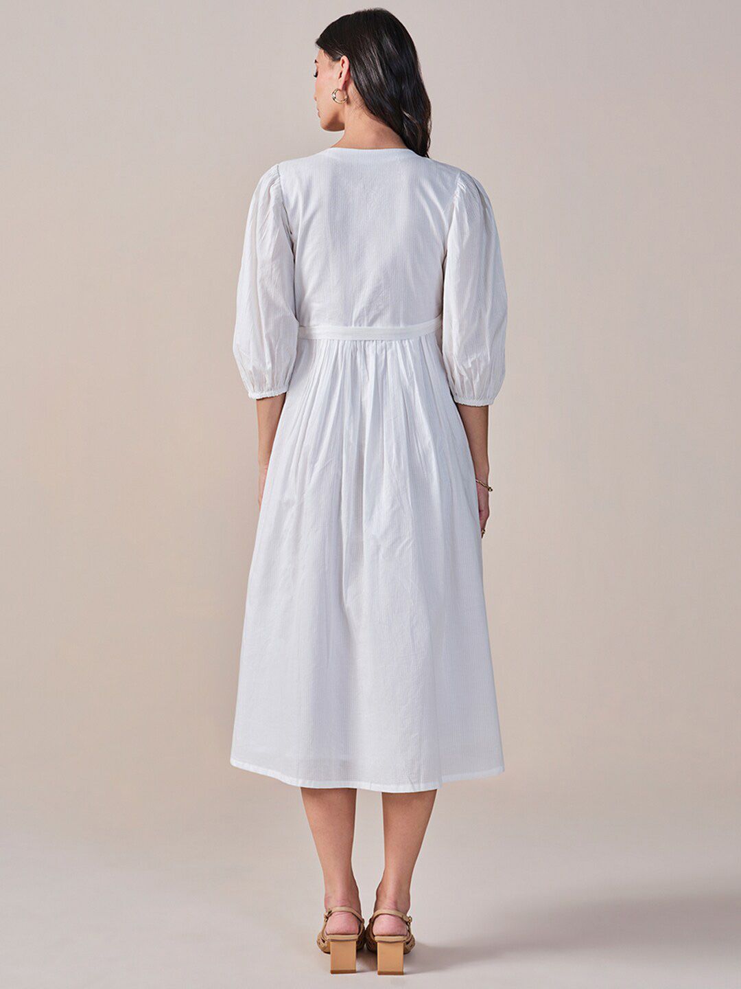 AND Striped V-Neck Midi Dress