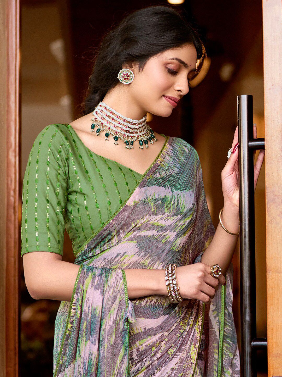 Saree mall Poly Chiffon Bagru Sarees