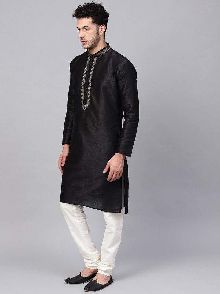SOJANYA Men Black Yoke Design Straight Kurta