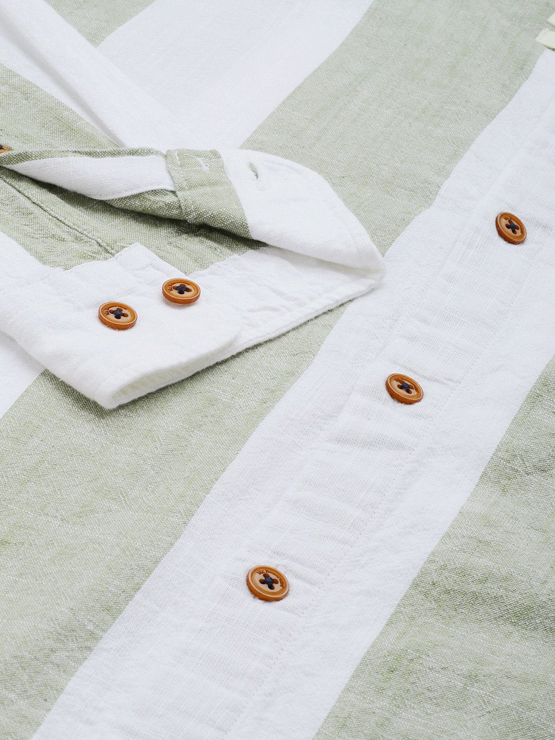 Mr Bowerbird Liberal Fit Self Striped Cotton Linen Casual Shirt