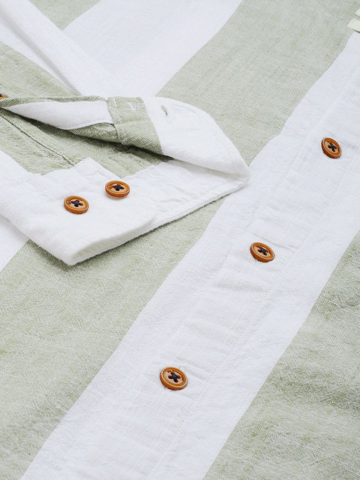 Mr Bowerbird Liberal Fit Self Striped Cotton Linen Casual Shirt