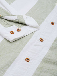 Mr Bowerbird Liberal Fit Self Striped Cotton Linen Casual Shirt