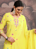 Vishudh Yellow Embroidered Mirror Work Pure Cotton Straight Kurta With Sharara & Dupatta