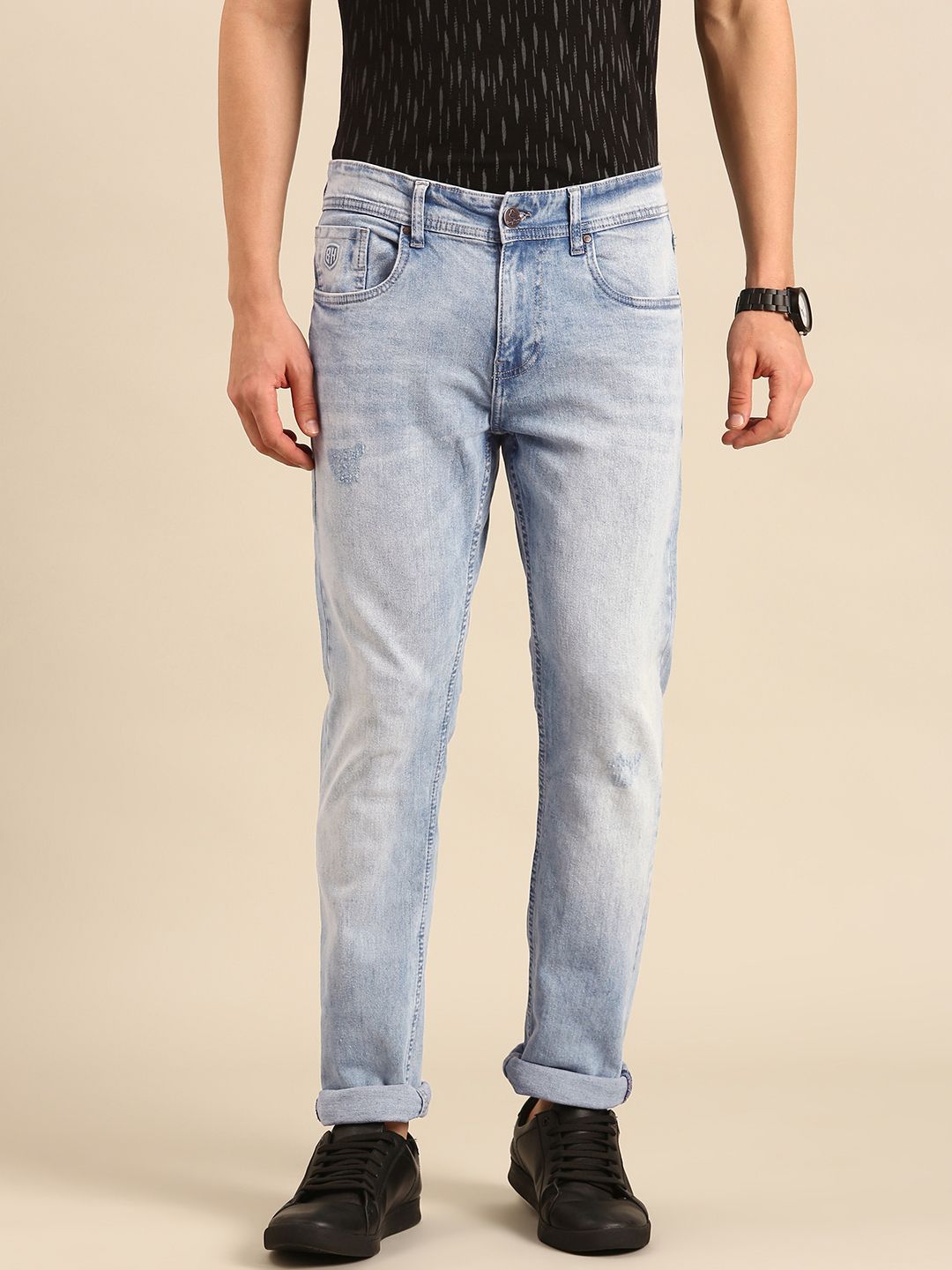 Being Human Men Slim Fit Low Distress Heavy Fade Stretchable Jeans