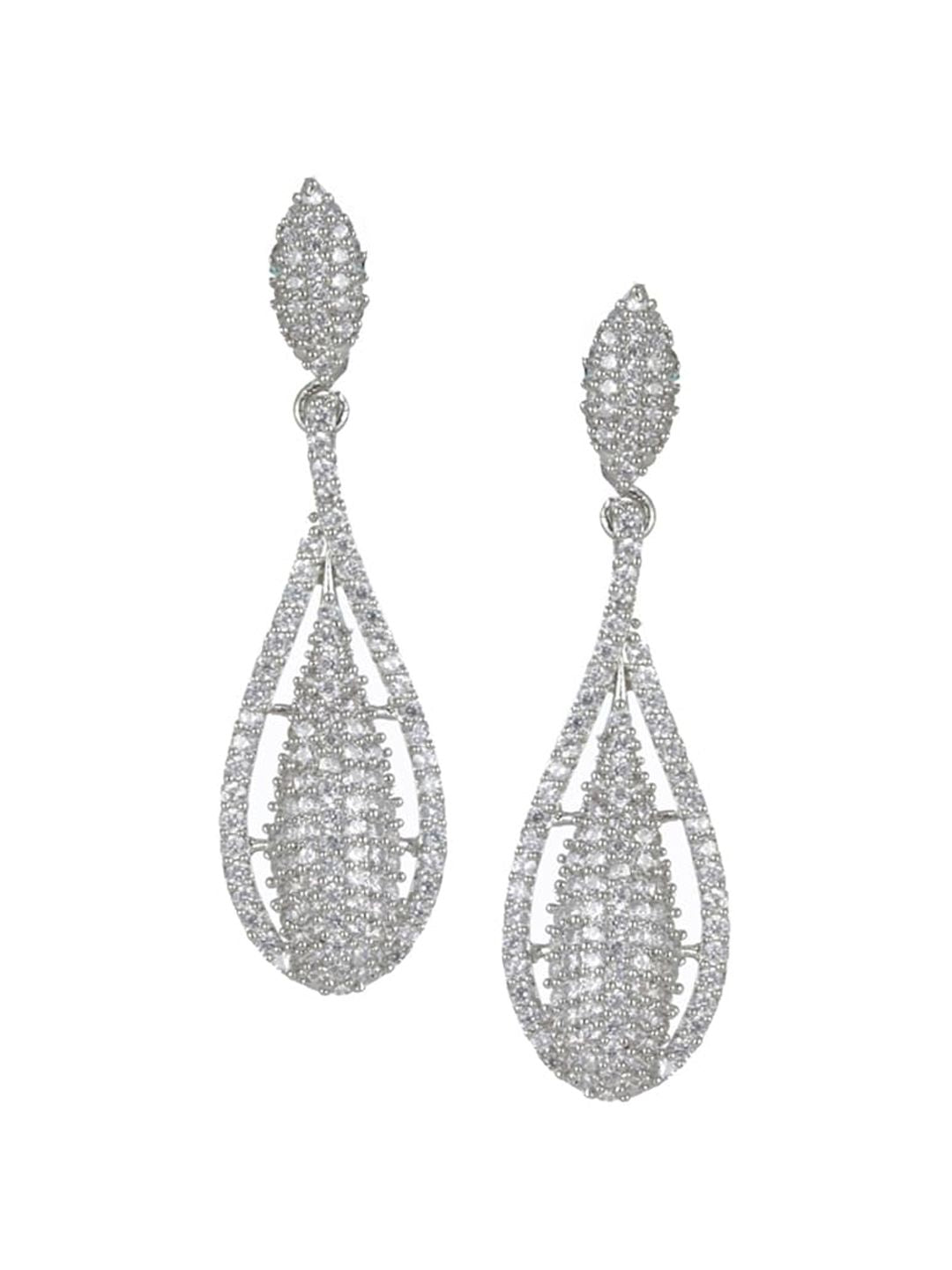 Priyaasi Silver Toned Contemporary American Diamond Drop Earrings
