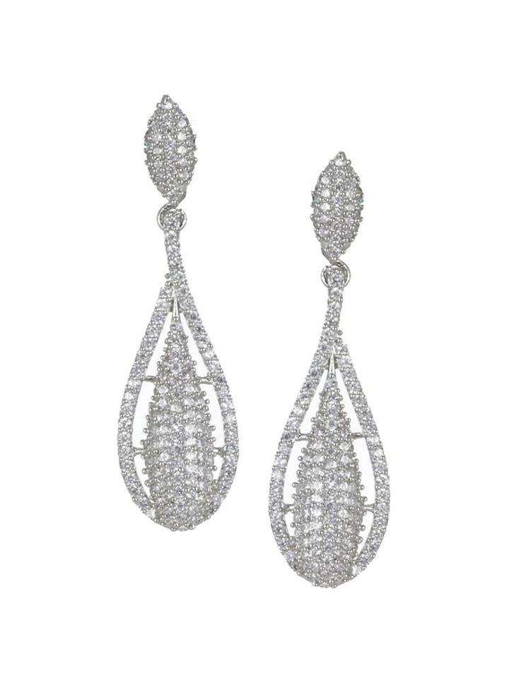 Priyaasi Silver Toned Contemporary American Diamond Drop anting -anting