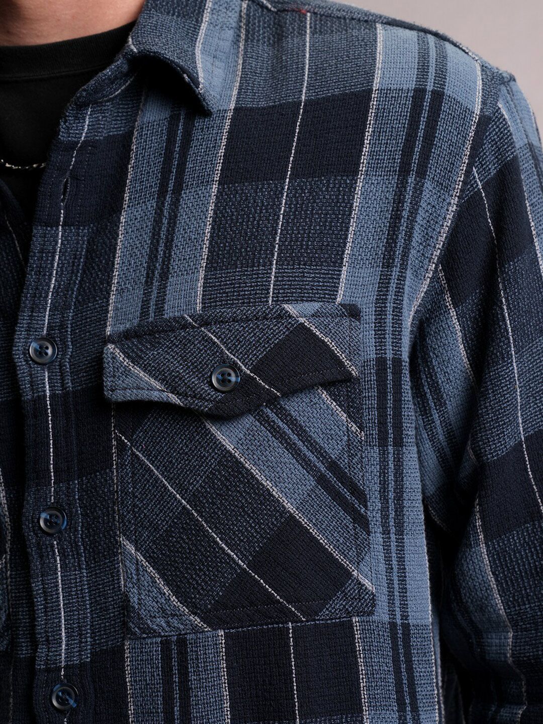 LOCOMOTIVE Mock Lino Dobby Textured Checked Utility Pocket Overshirt