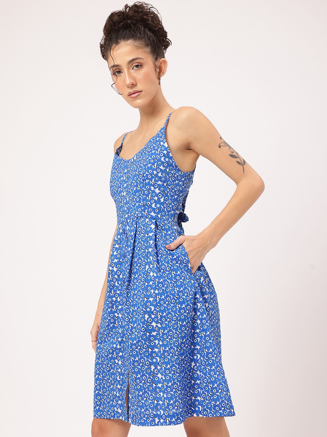 DressBerry Floral Print Styled-Back Knee Length Dress