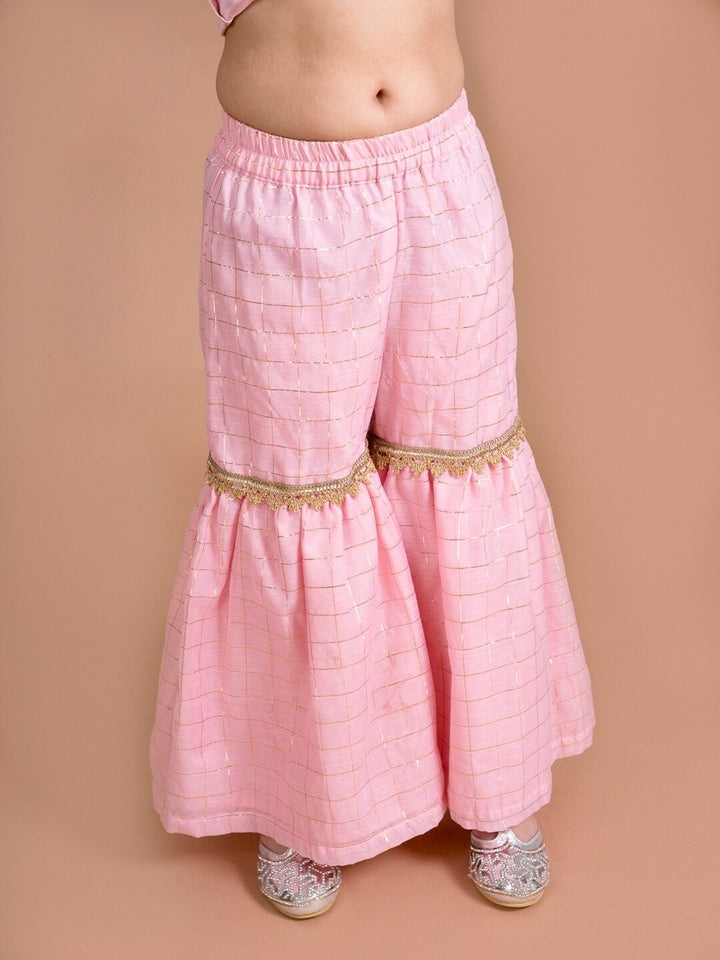 pspeaches Girls Pink Floral Printed Kurti with Sharara & With Dupatta