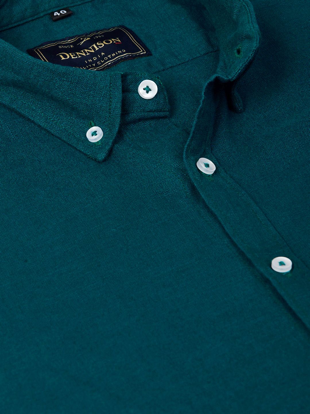 DENNISON Men Teal Green Smart Slim Fit Solid Cotton Linen Casual Shirt