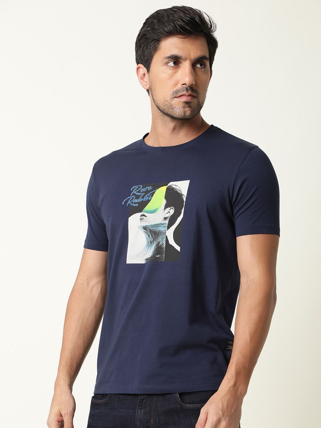 RARE RABBIT Men Minx Graphic Printed Slim Fit T-Shirt