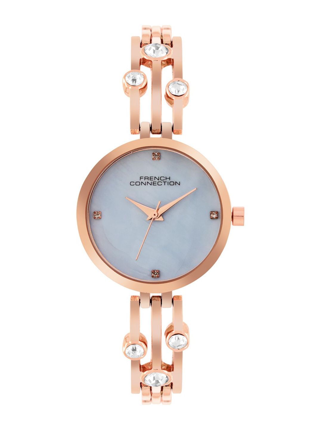 French Connection Women Embellished Dial & Stainless Steel Bracelet Style Straps Analogue Watch FCN073URGM