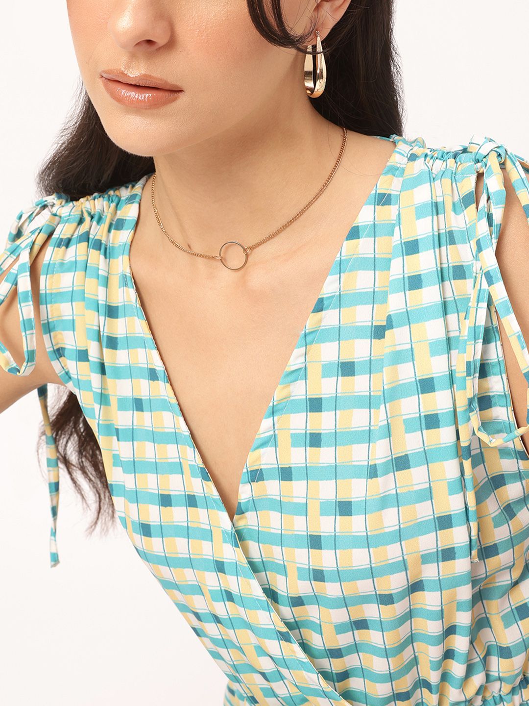 DressBerry Urban Chic Tie-Up Sleeves Checked Wrap Dress