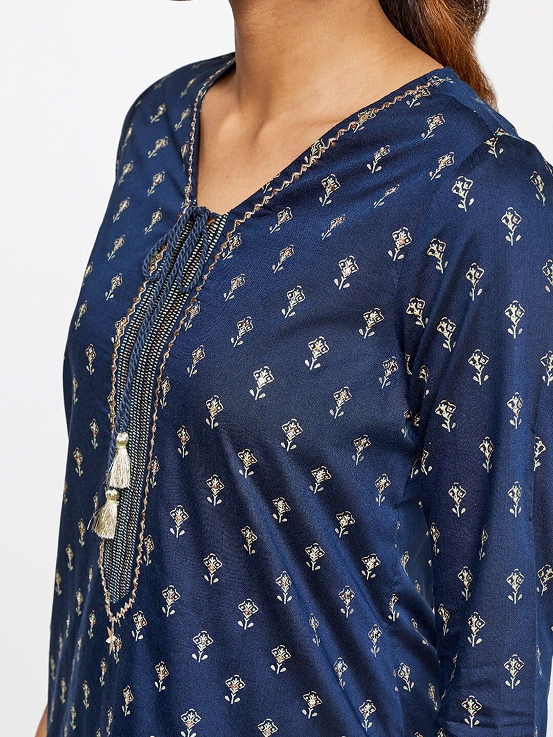 Global Desi Women Blue Ethnic Motifs Printed Kurta