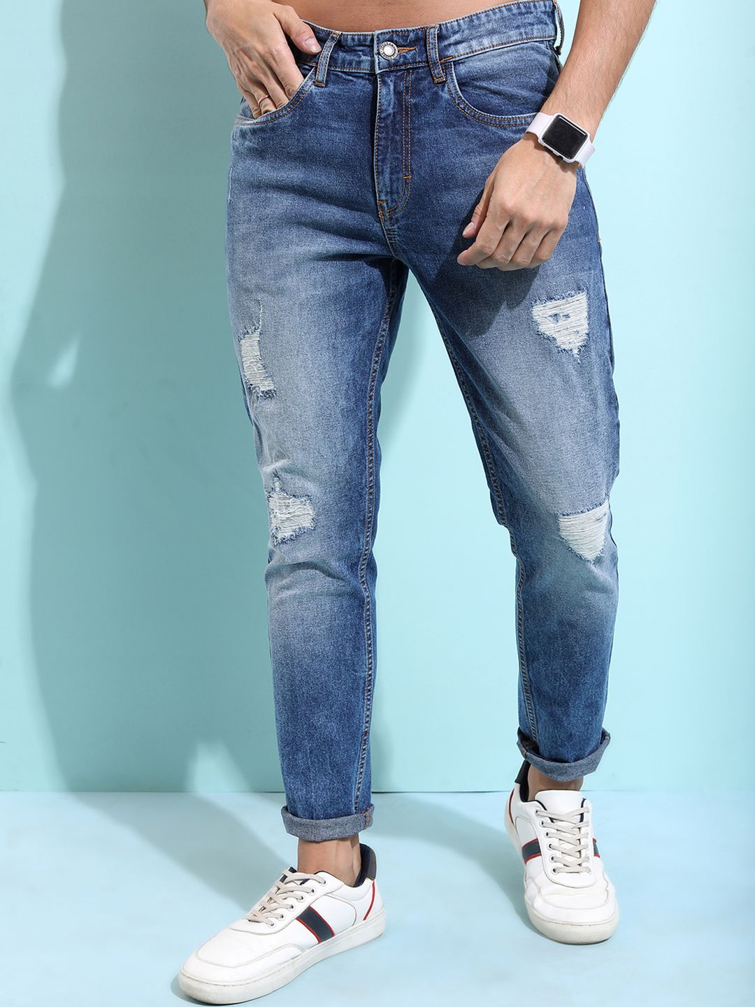 HIGHLANDER Highlander Ankle Length Highly Distressed Stretchable Denim Jeans