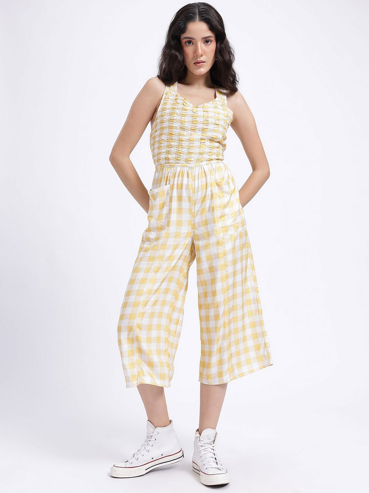 DressBerry Smocked Checked Styled Back Jumpsuit