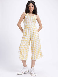 DressBerry Smocked Checked Styled Back Jumpsuit