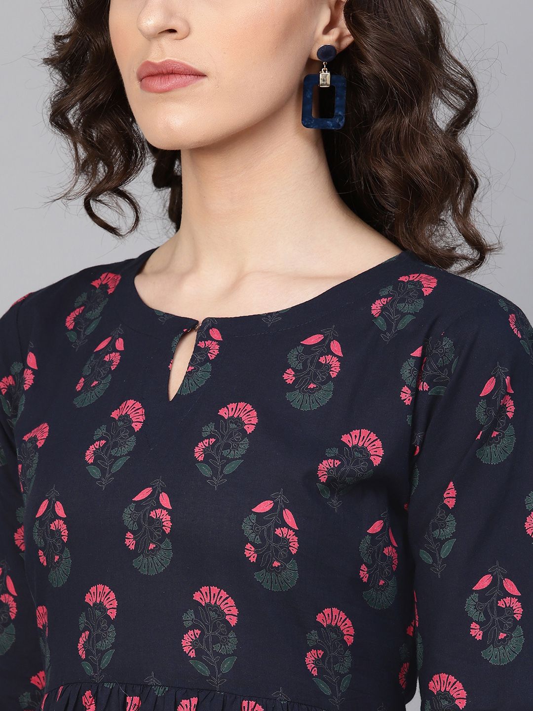 Gerua By Libas Women Navy Blue  Pink Printed Midi A-Line Dress