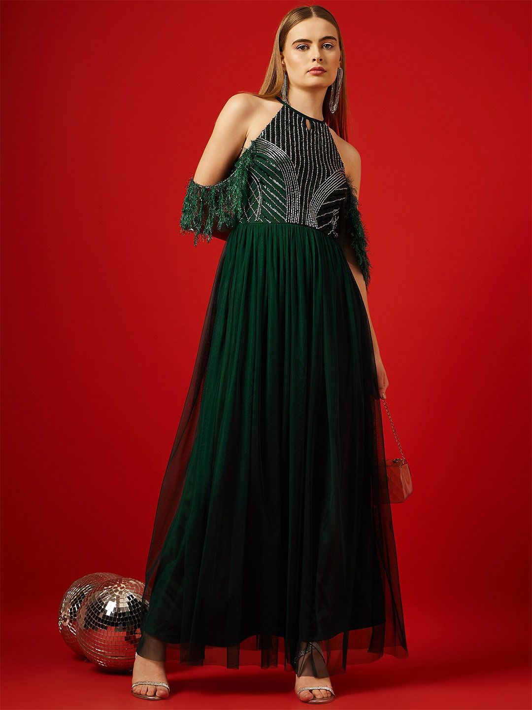 STREET 9 Embellished Net Maxi Dress