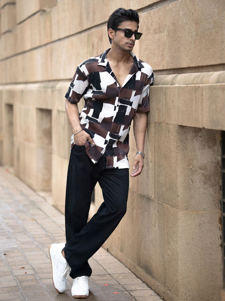 Powerlook Men Relaxed Fit Abstract Printed Spread Collar Casual Shirt
