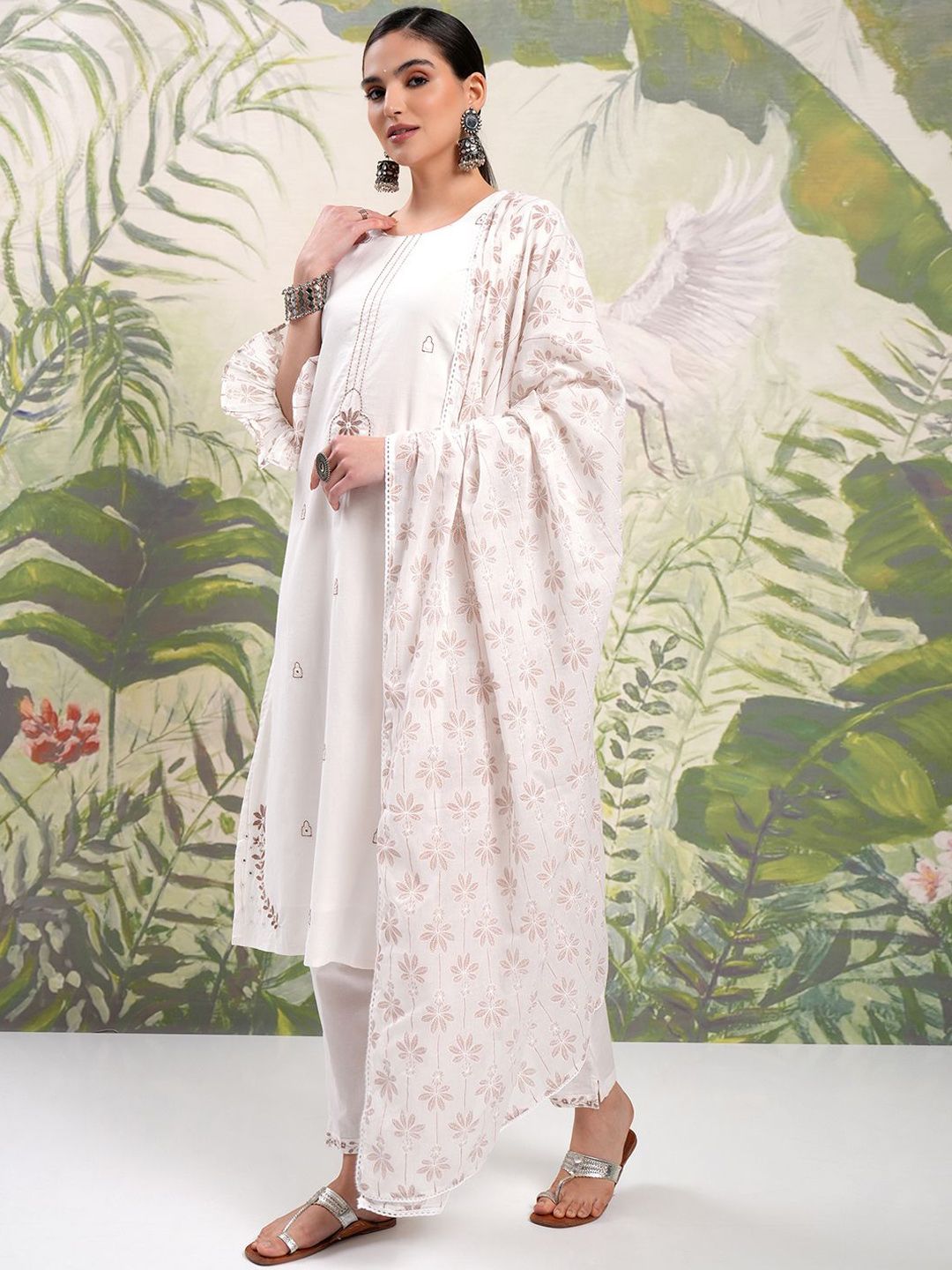 Vishudh Floral Printed Regular Pure Cotton Kurta with Trouser & Dupatta