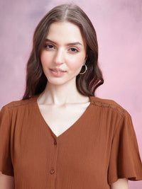 DressBerry Flutter Sleeve Crinkle Effect Shirt Style Top