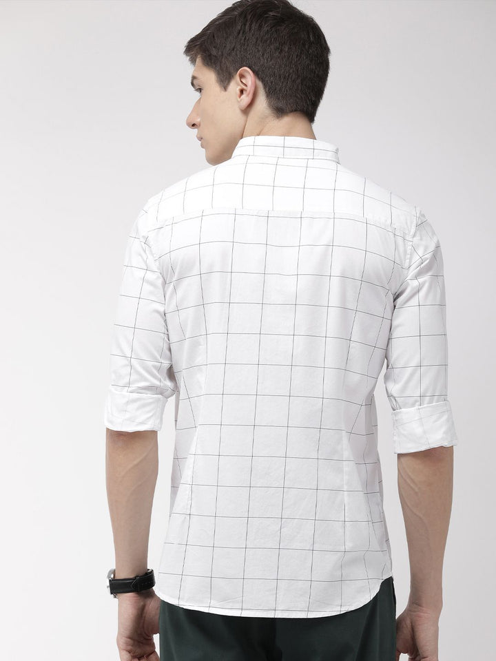 HIGHLANDER Men White & Blue Slim Fit Checked Casual Shirt