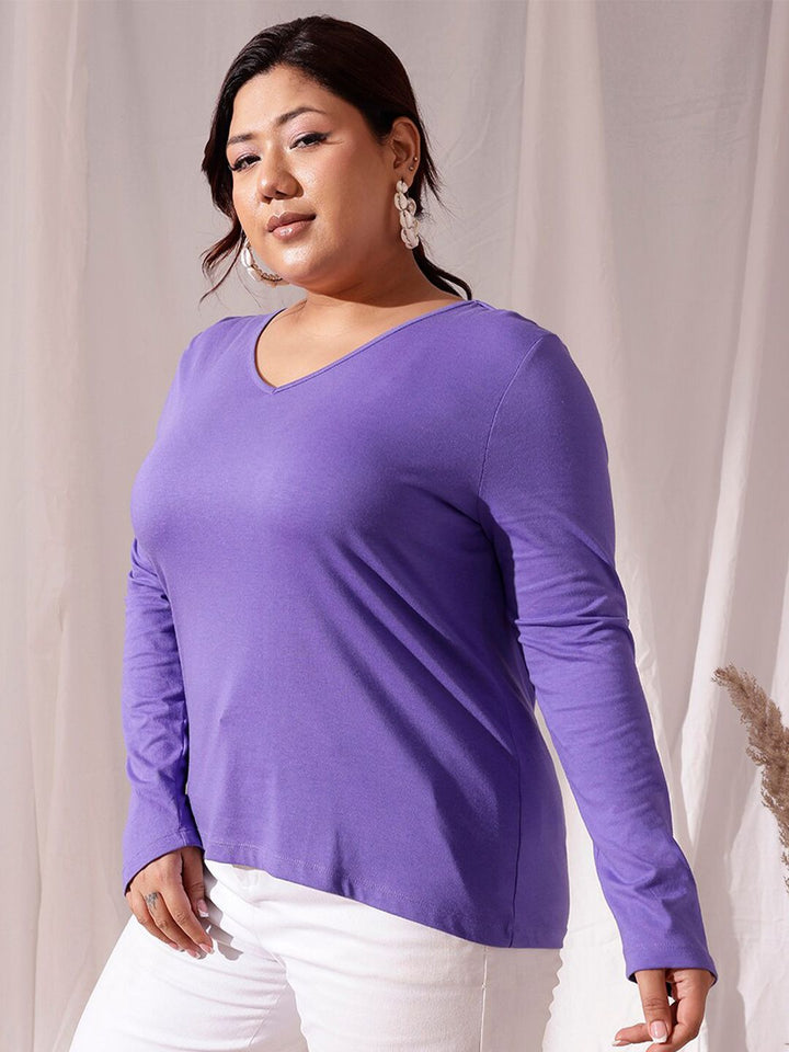 CURVY STREET Plus Size V-Neck Cotton T-shirt