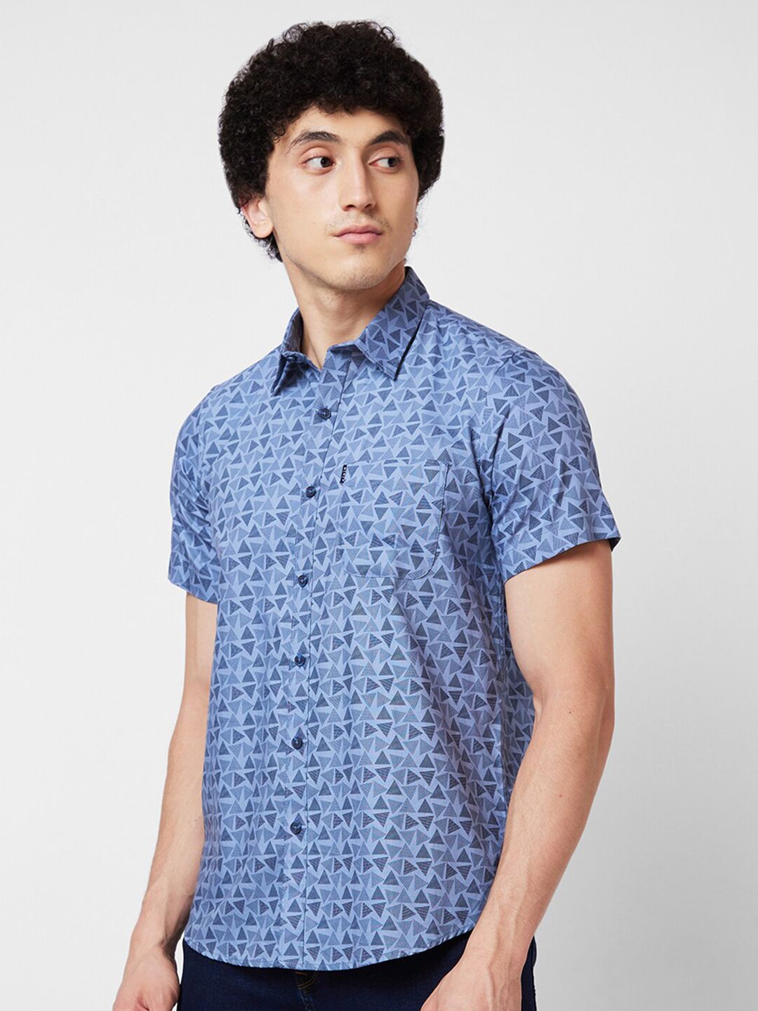 SPYKAR Spread Collar Short Sleeves Geometric Printed Cotton Casual Shirt