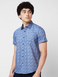 SPYKAR Spread Collar Short Sleeves Geometric Printed Cotton Casual Shirt