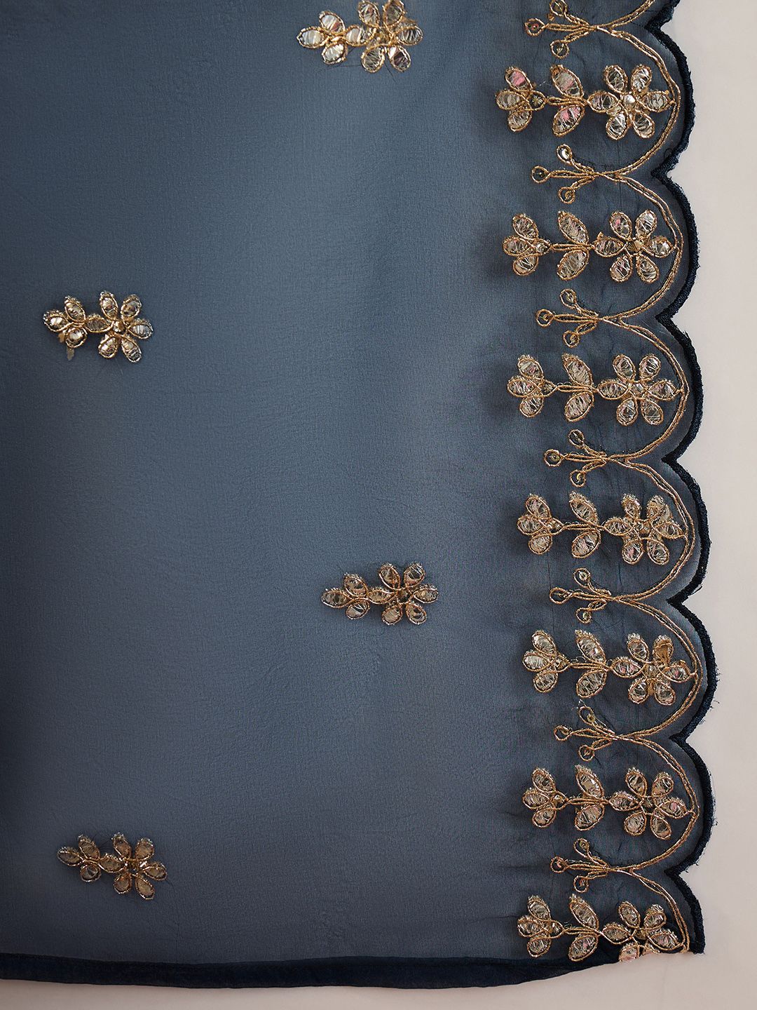 Indo Era Notched Neck Ethnic Motifs Embroidered Gotta Patti Kurta with Trouser & Dupatta