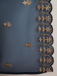 Indo Era Notched Neck Ethnic Motifs Embroidered Gotta Patti Kurta with Trouser & Dupatta