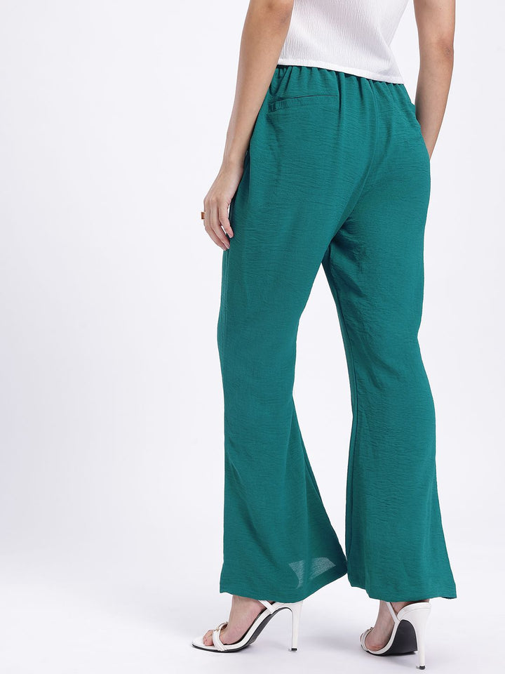 DressBerry Women Mid-Rise Crinkled Effect Flared Fit Trousers
