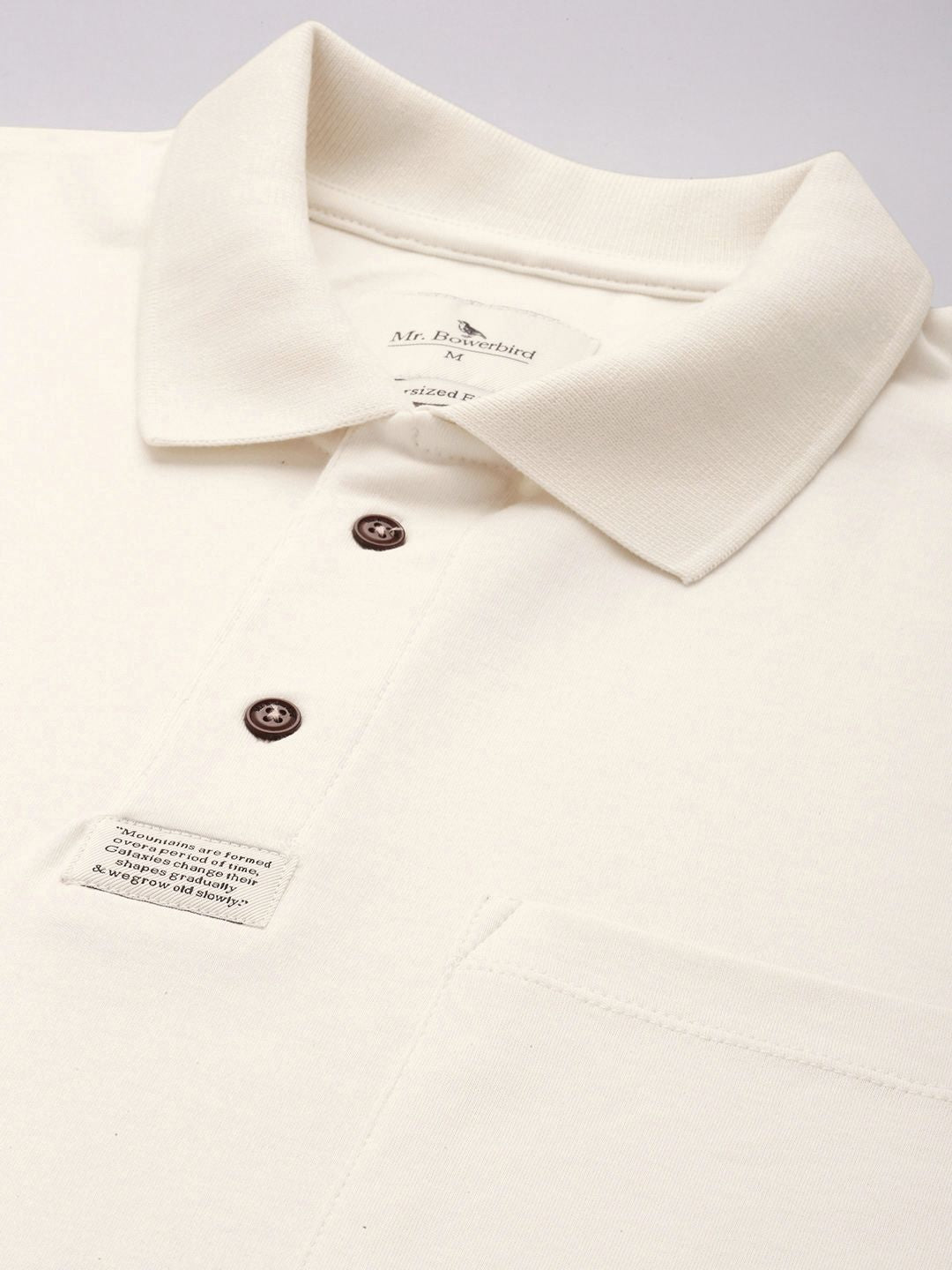 Mr Bowerbird Men Pure Cotton Oversized Polo Collar T-shirt With Chest Pocket
