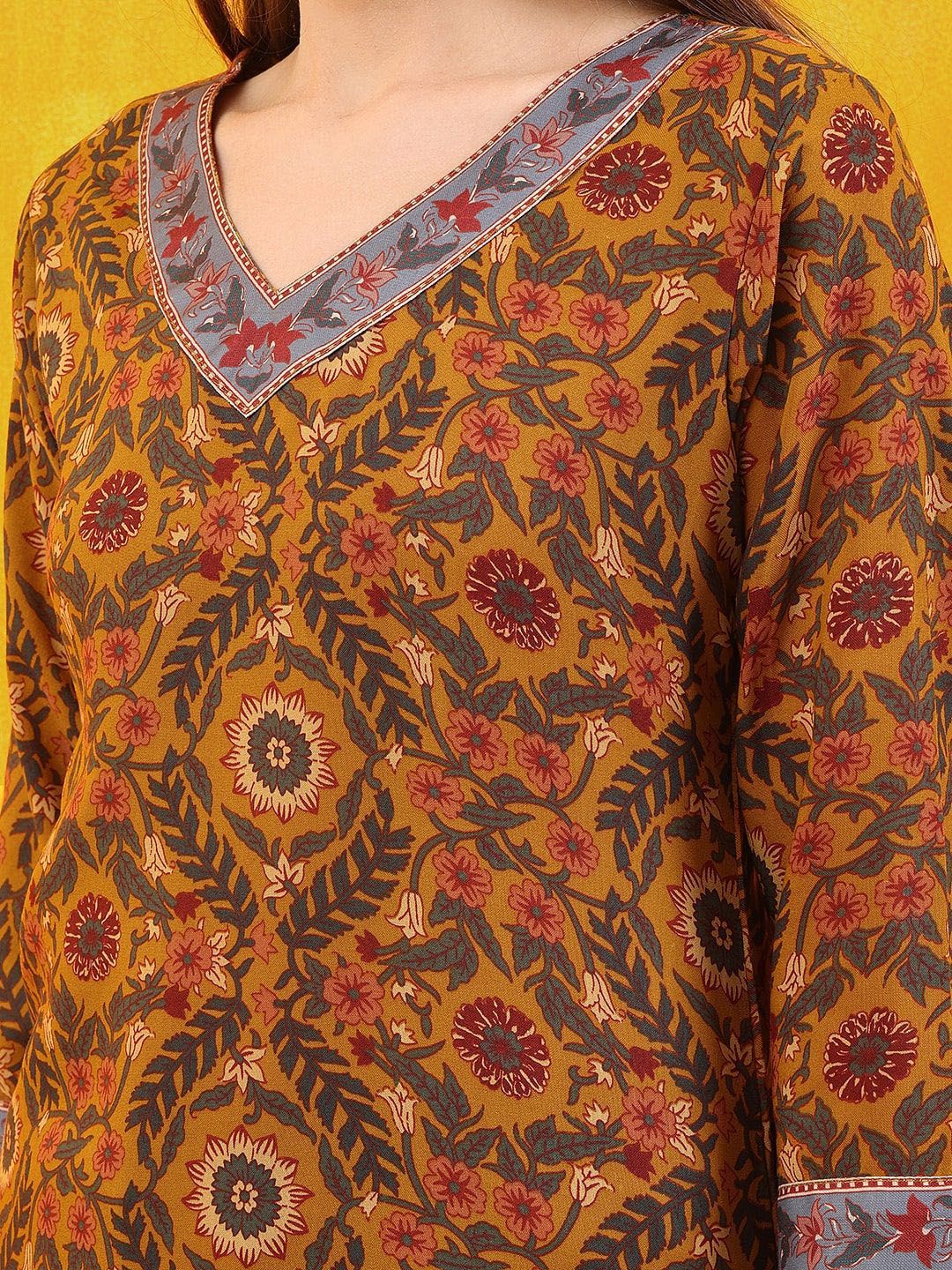 KALINI  Floral Printed V-Neck Straight Kurta With Salwar And Dupatta