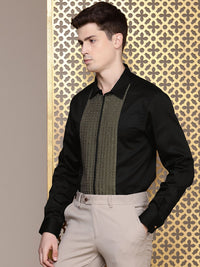 House of Pataudi Pure Cotton Zari Work Chevron Opaque Party Shirt
