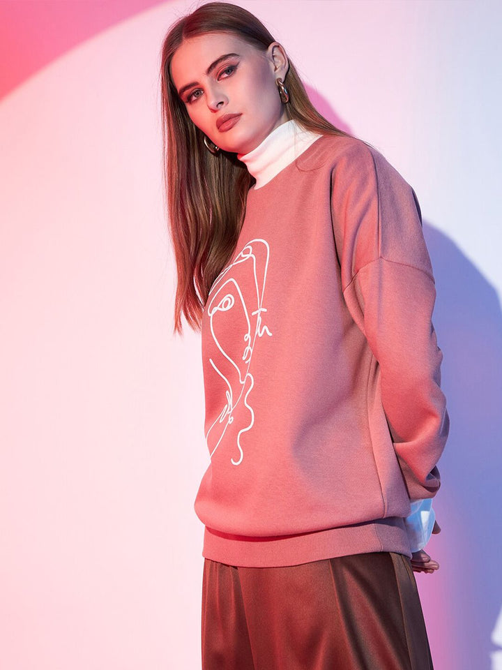 STREET 9 Graphic Printed Turtle Neck Pullover Sweatshirt