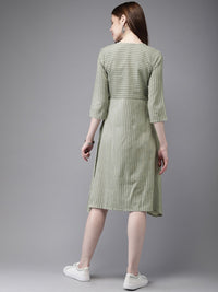 Anouk Women Olive Green & Off-White Printed A-Line Fusion Kurta