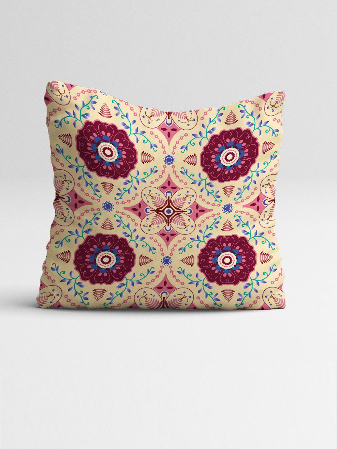 STITCHNEST Green & Off White Set of 5 Ethnic Motifs Square Cushion Covers