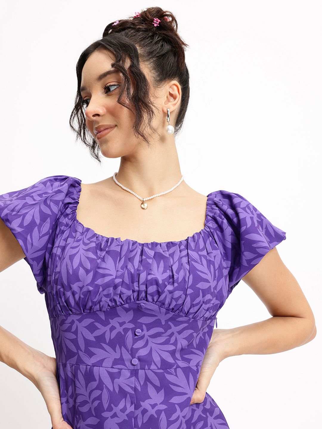 DressBerry Flowy & Flirty Leaf Empire Mini Dress