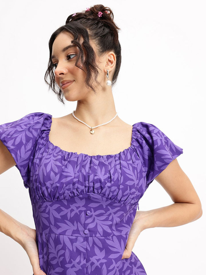 DressBerry Flowy & Flirty Leaf Empire Mini Dress