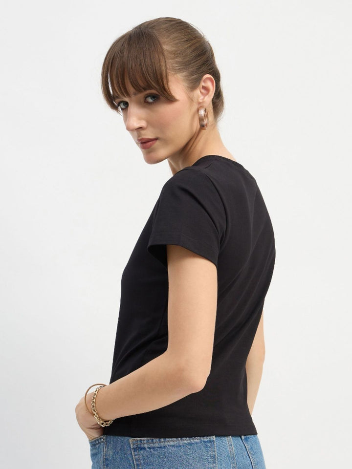 SASSAFRAS Women Printed Round Neck Slim Fit T-shirt