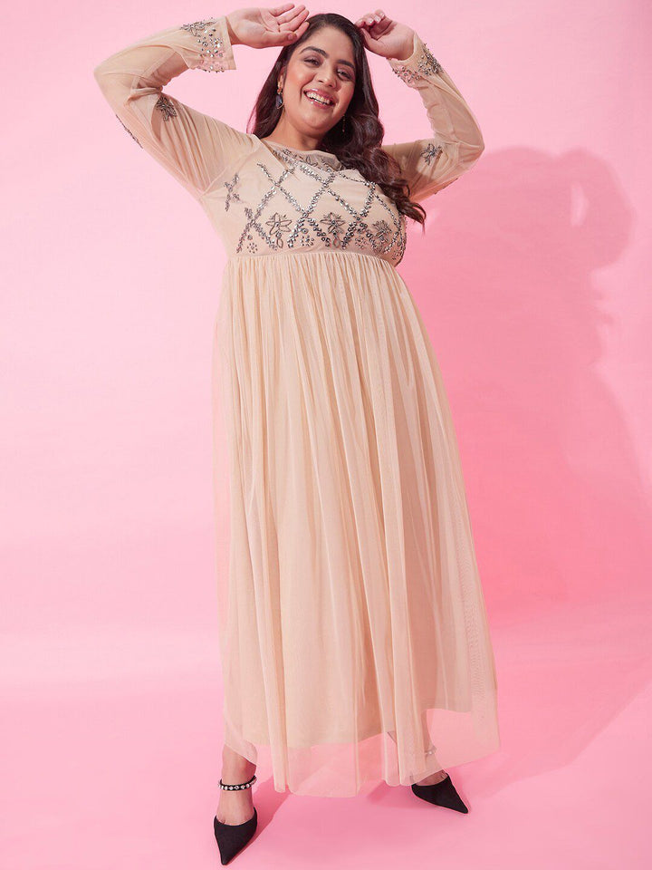 CURVY STREET Embellished Fit & Flare Net Dress