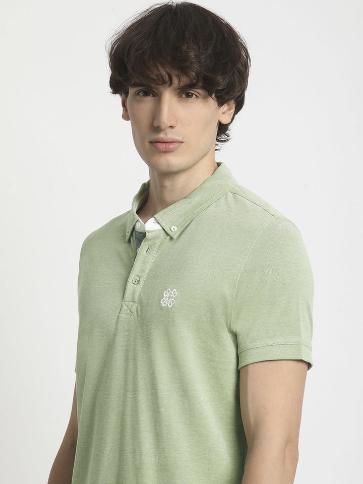 THE BEAR HOUSE Men Polo Collar Regular Fit Pure Cotton Solid T-shirt