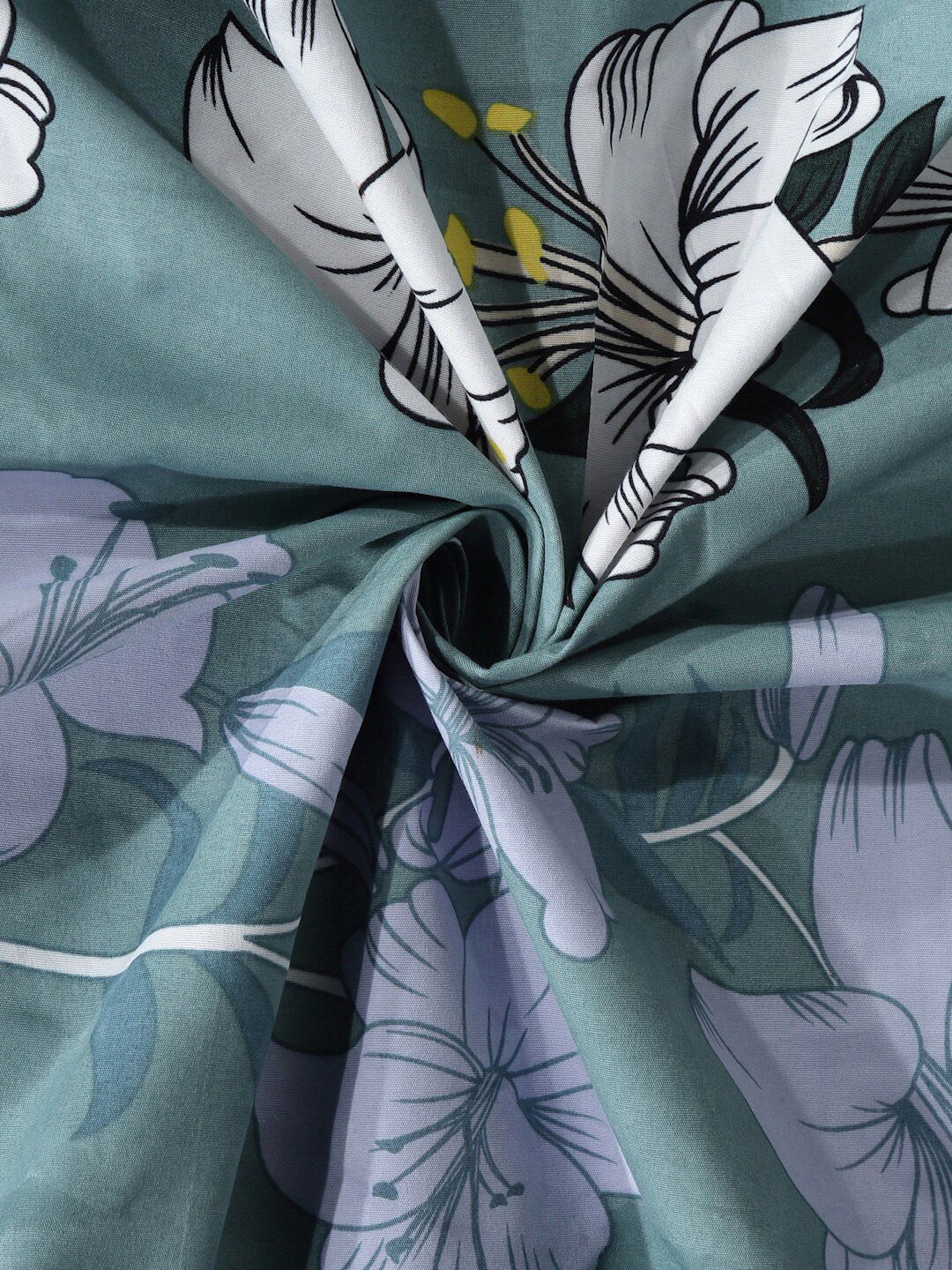 KLOTTHE Green & Grey Floral 300 TC Fitted Super King Bedsheet with 2 Pillow Covers