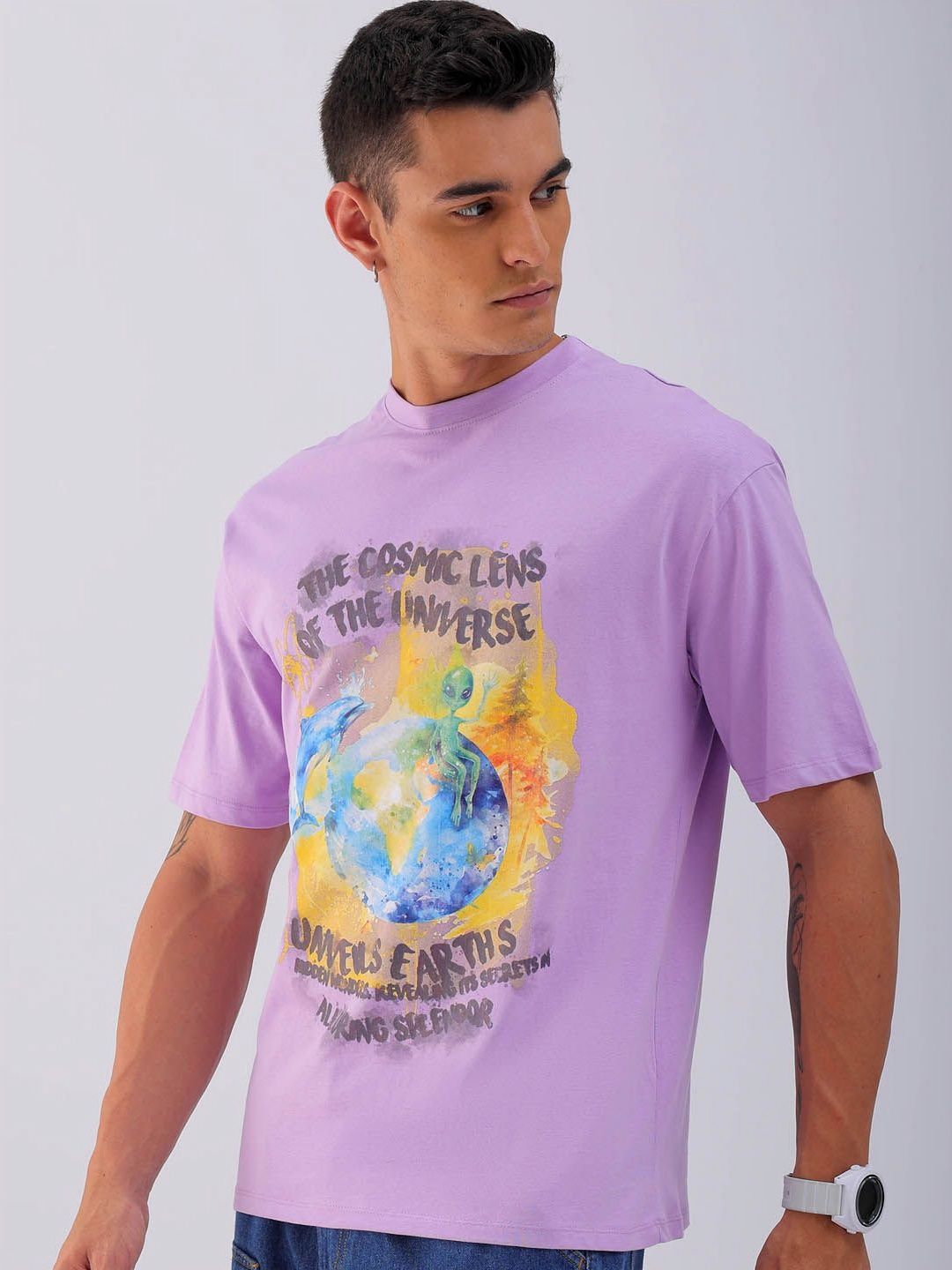 The Indian Garage Co Men Typography Printed Boxy Oversized Round Neck T-shirt
